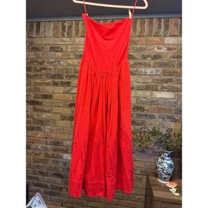 SOLD Free People Womens Red Strapless Pleated Midi Sun Dress Small